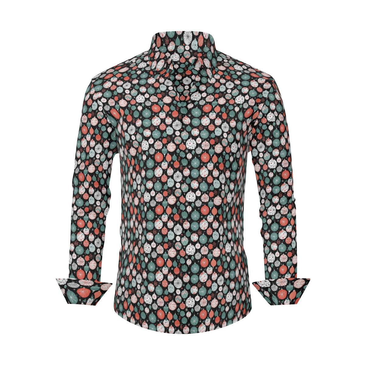 Colorful Ornament Men's Classic Long-Sleeved Button up Polyester Dress Shirt - DeRose Seasonal