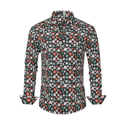 Colorful Ornament Men's Classic Long-Sleeved Button up Polyester Dress Shirt - DeRose Seasonal