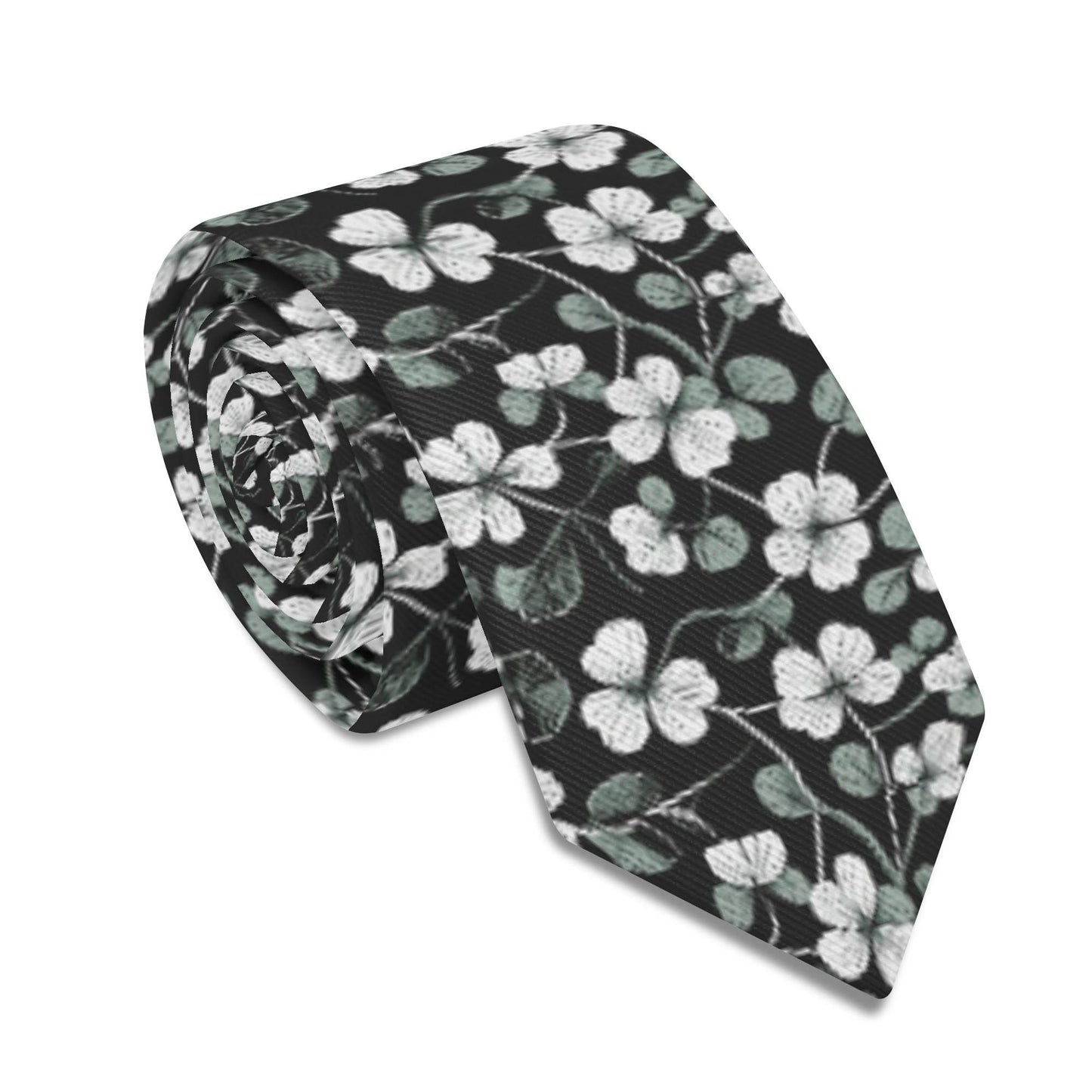 White and Green Clovers Necktie - DeRose Seasonal