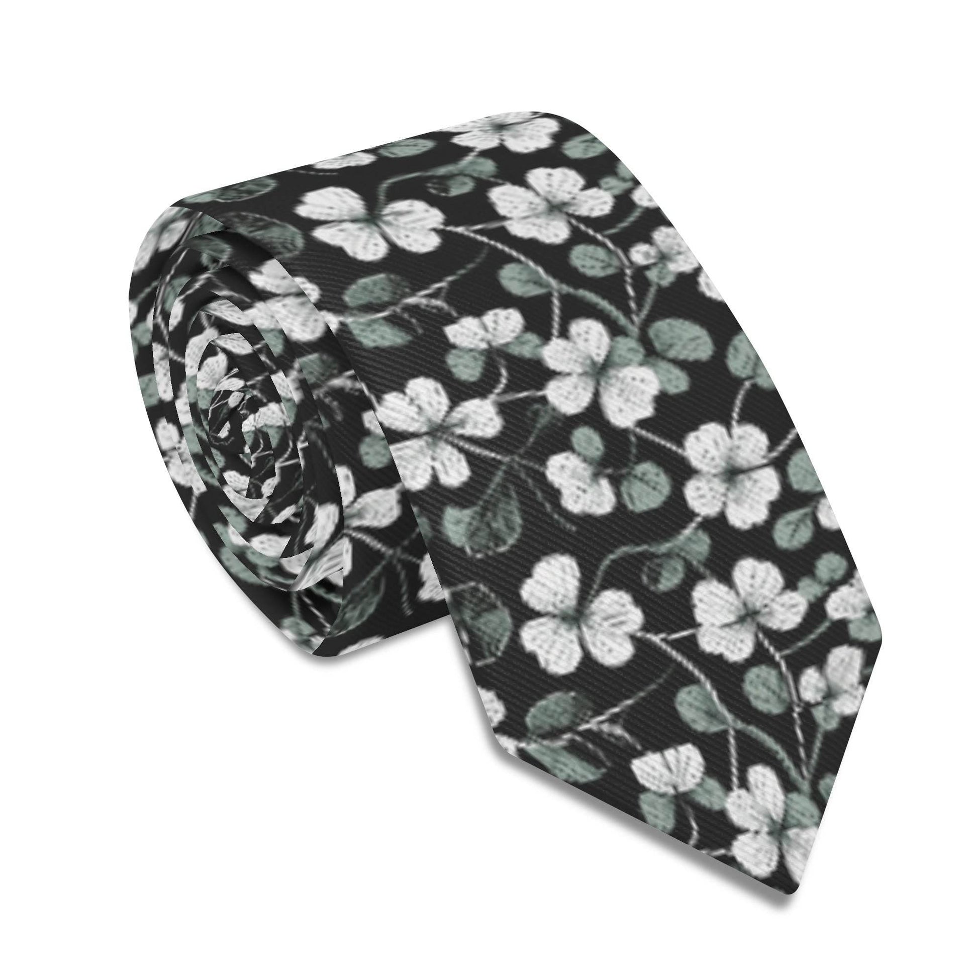 White and Green Clovers Necktie - DeRose Seasonal