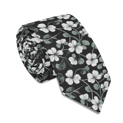 White and Green Clovers Necktie - DeRose Seasonal