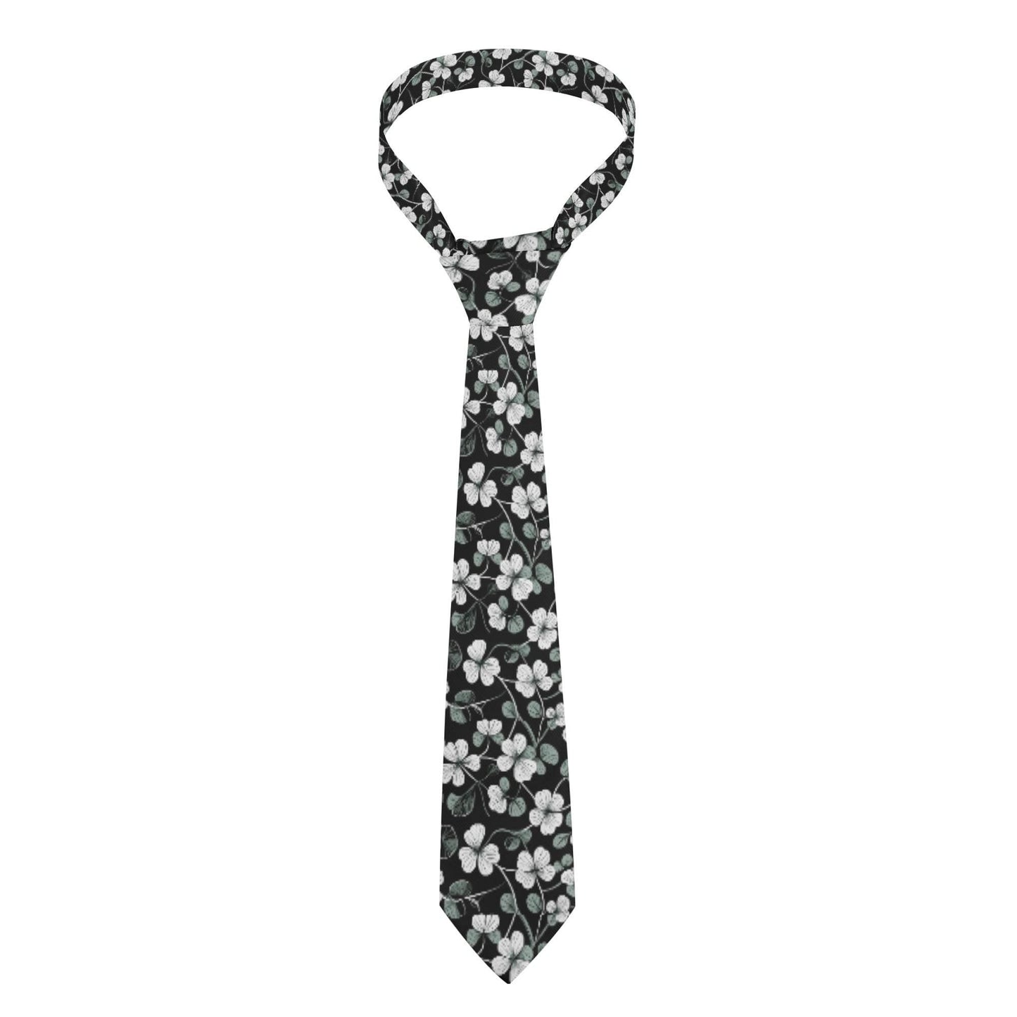 White and Green Clovers Necktie - DeRose Seasonal