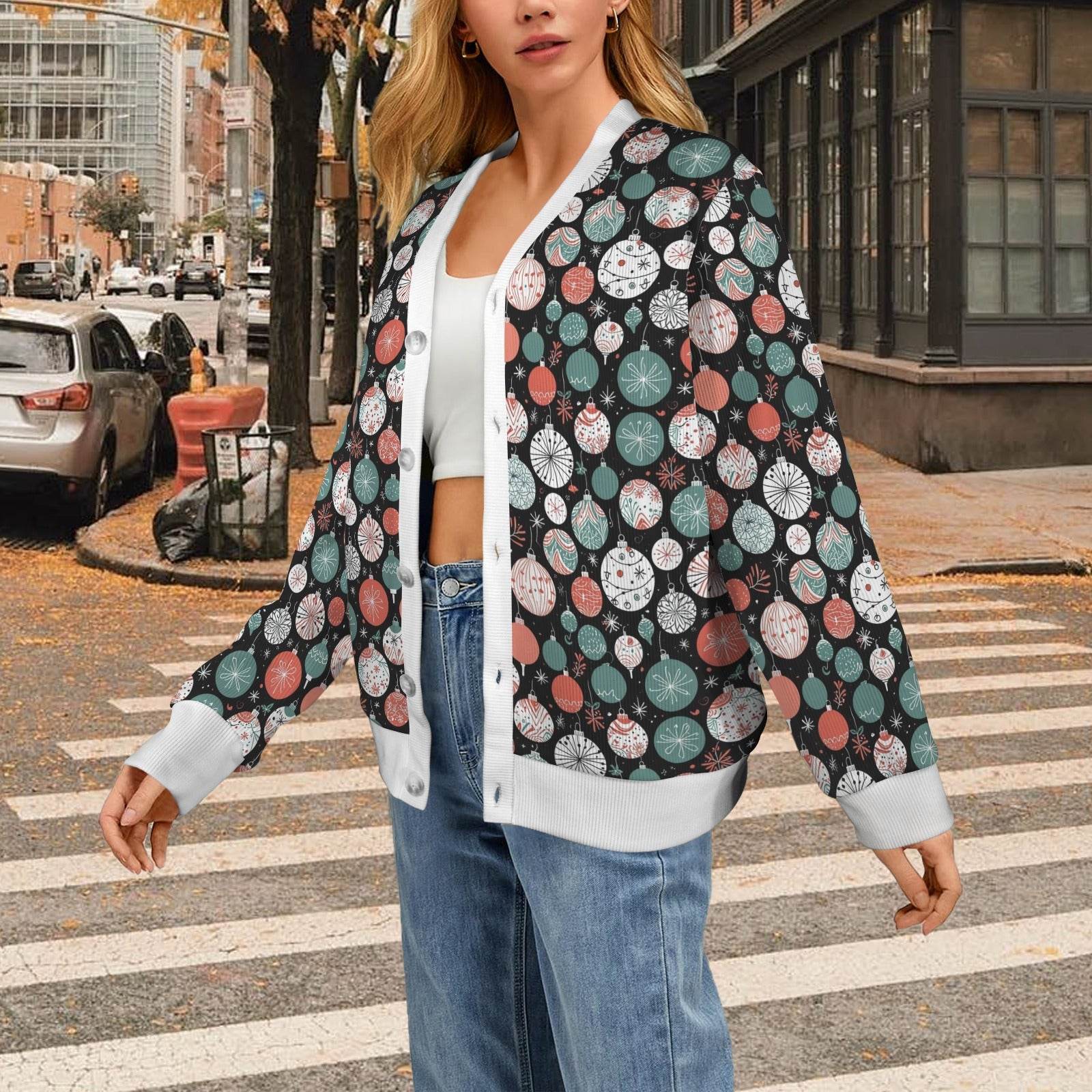 Colorful Ornament Women's Cardigan Button Sweater Custom Women's Cardigan (Model H73) - DeRose Seasonal