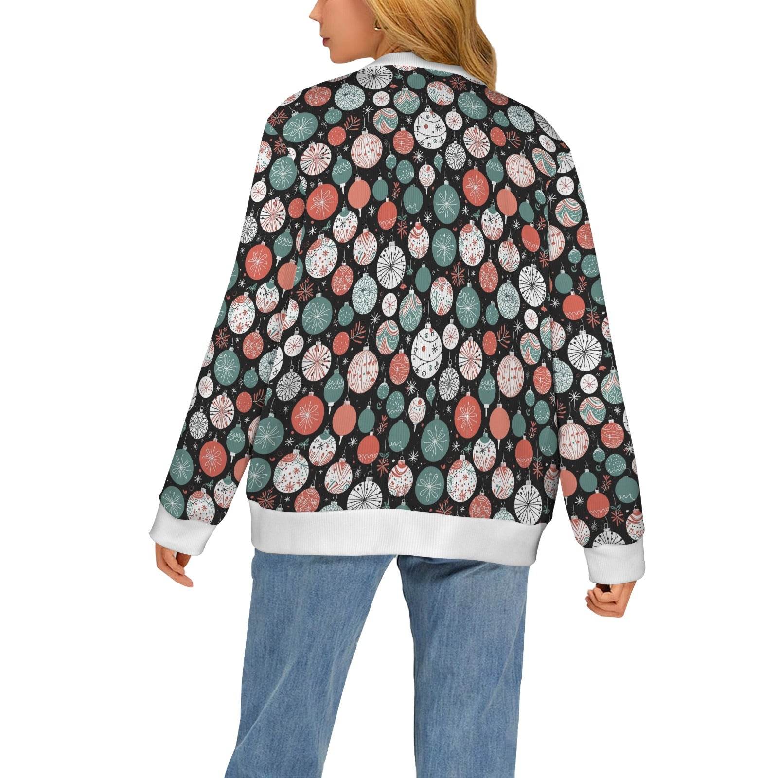 Colorful Ornament Women's Cardigan Button Sweater Custom Women's Cardigan (Model H73) - DeRose Seasonal