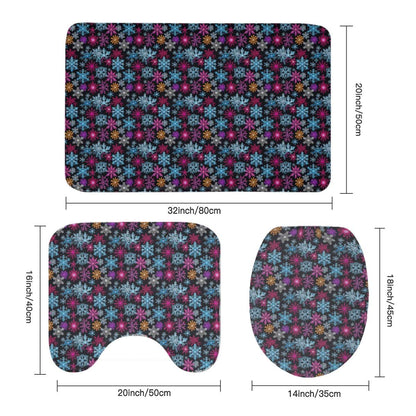 Colorful Party Snowflake Bathroom Four-Piece Set(Shower Curtain + Toilet Cover Mat + Toilet Foot Mat + Floor Mat)| Polyester - DeRose Seasonal