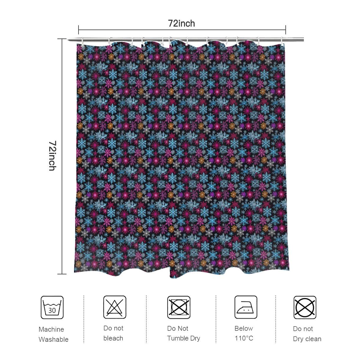 Colorful Party Snowflake Bathroom Four-Piece Set(Shower Curtain + Toilet Cover Mat + Toilet Foot Mat + Floor Mat)| Polyester - DeRose Seasonal