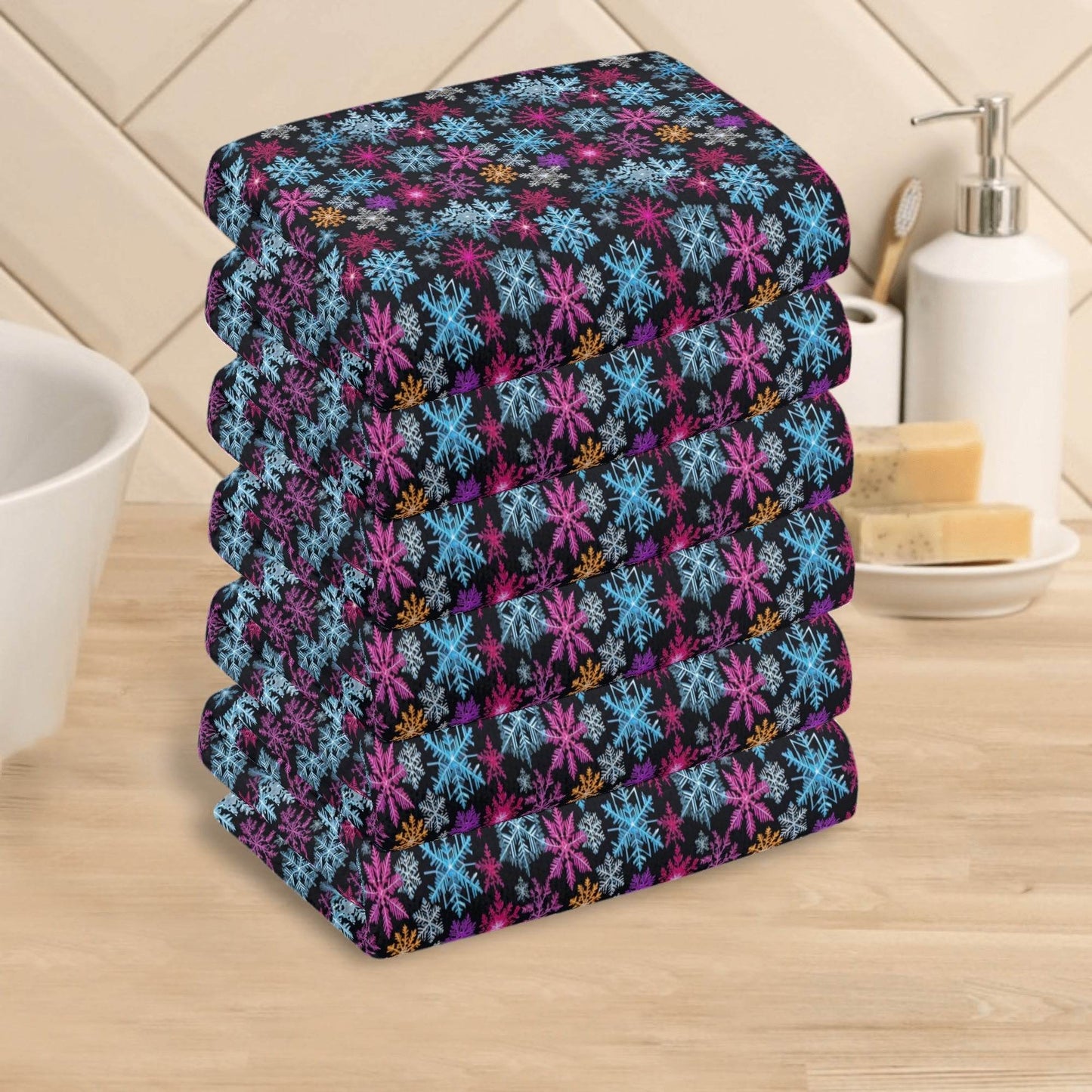 Colorful Party Snowflake Hand Towels (6 Pcs) - DeRose Seasonal
