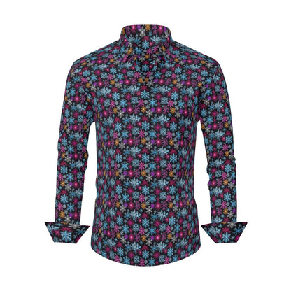 Colorful Party Snowflake Men's Classic Long-Sleeved Button up Polyester Dress Shirt - DeRose Seasonal