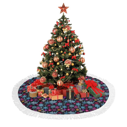 Colorful Party Snowflakes Fringed Christmas Tree Skirts - DeRose Seasonal