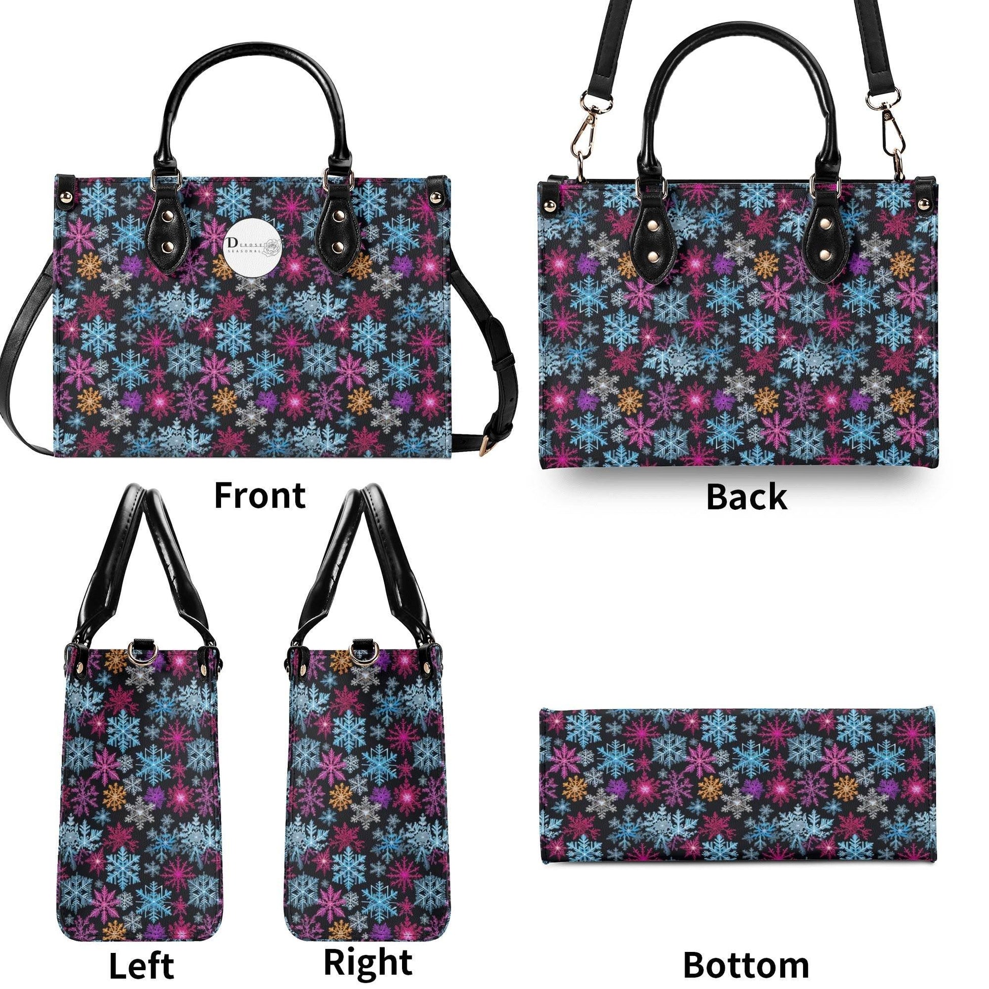 Colorful Party Snowflakes Luxury Women Leather Handbag (3 sizes) - DeRose Seasonal