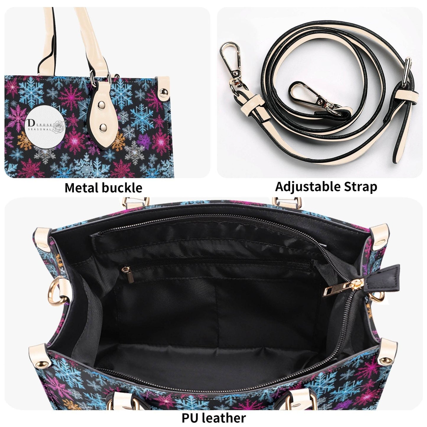 Colorful Party Snowflakes Luxury Women Leather Handbag (3 sizes) - DeRose Seasonal