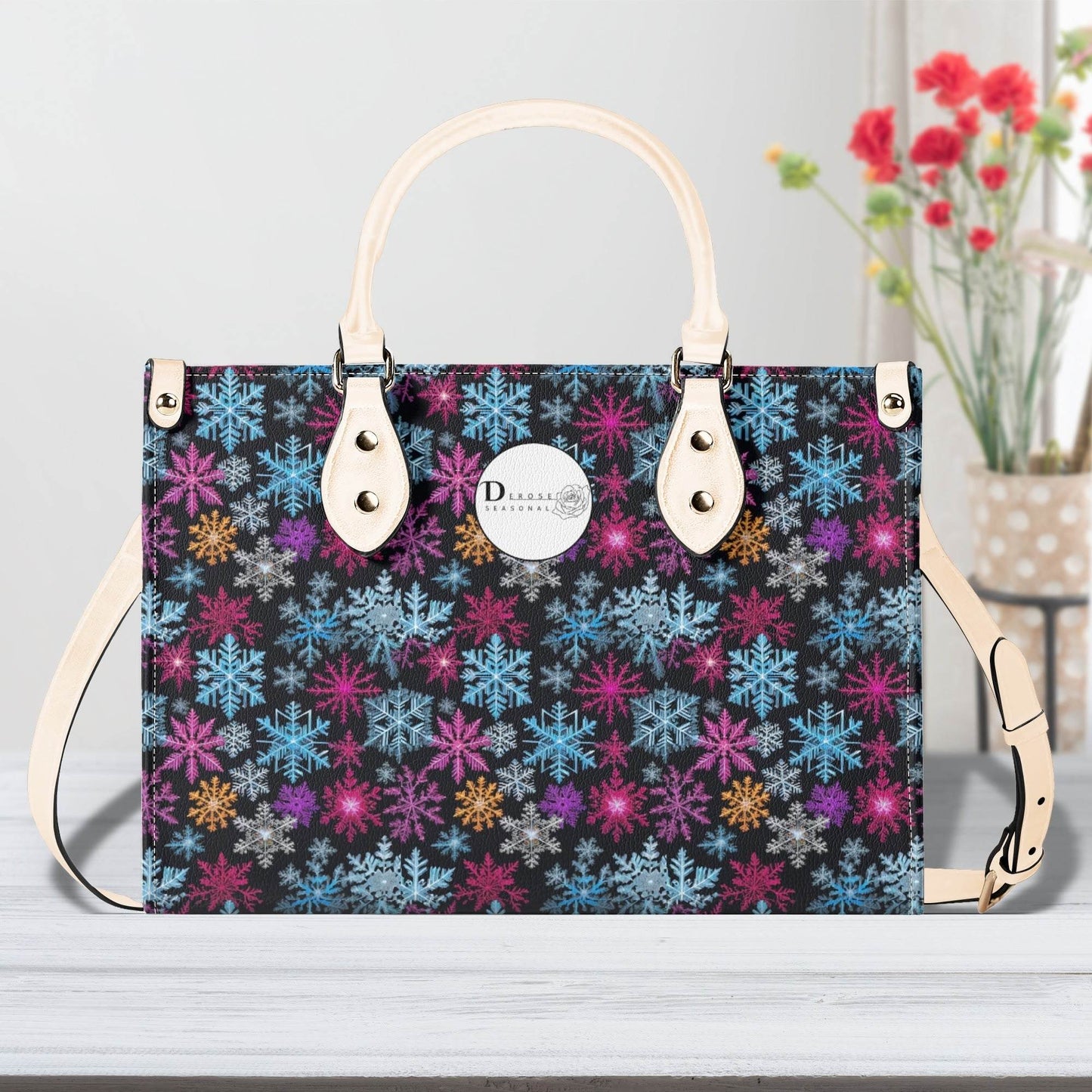 Colorful Party Snowflakes Luxury Women Leather Handbag (3 sizes) - DeRose Seasonal
