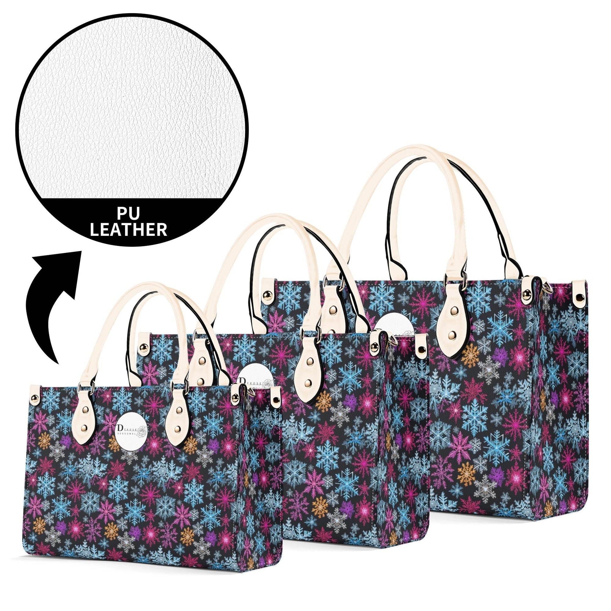 Colorful Party Snowflakes Luxury Women Leather Handbag (3 sizes) - DeRose Seasonal