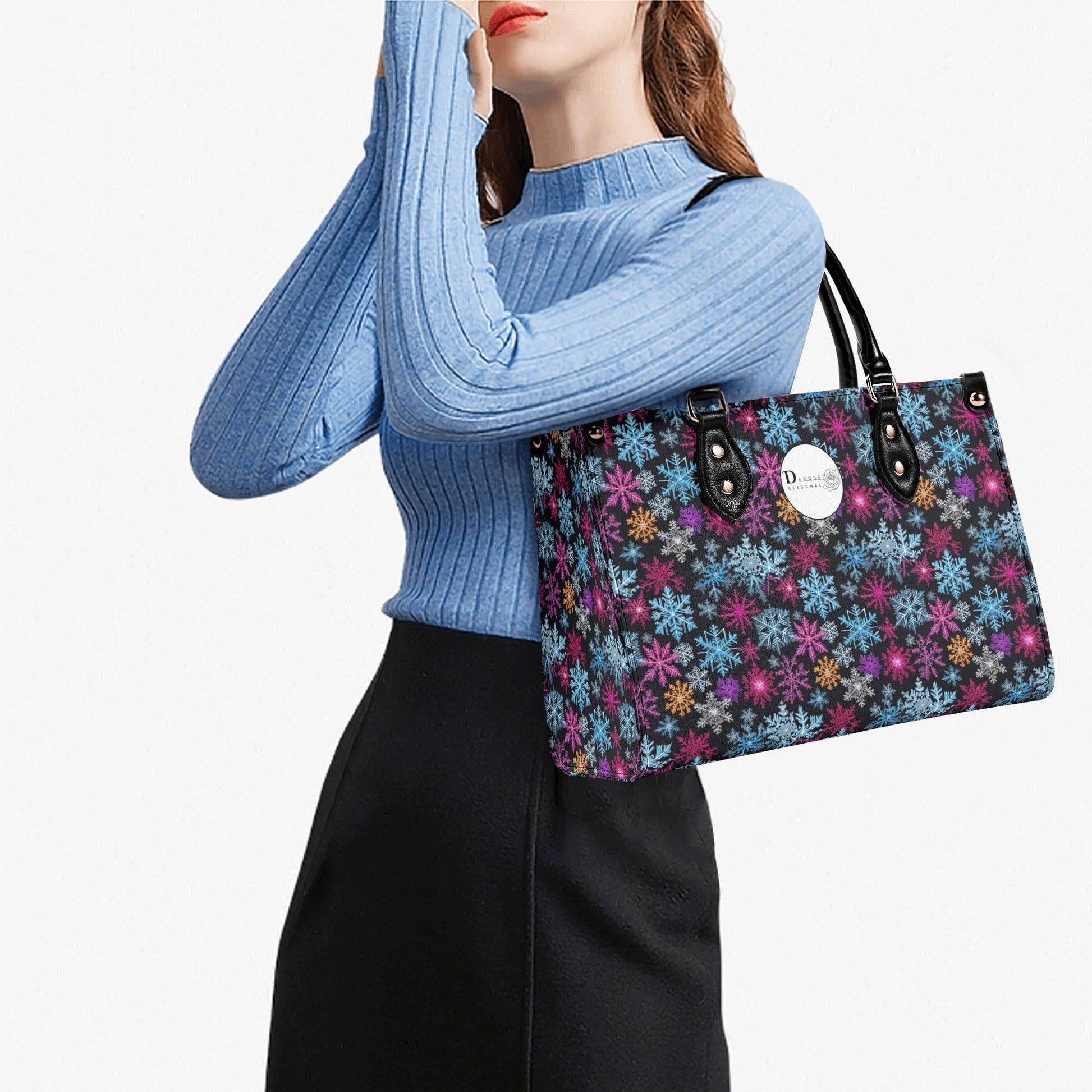 Colorful Party Snowflakes Luxury Women Leather Handbag (3 sizes) - DeRose Seasonal