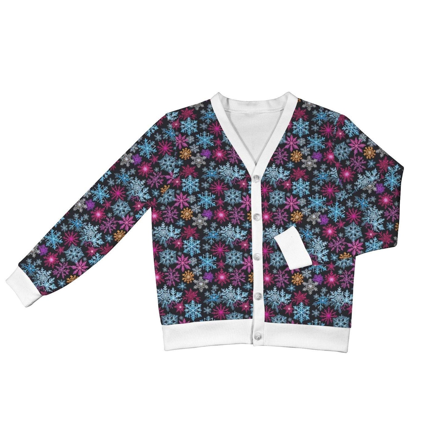 Colorful Party Snowflakes Women's Cardigan Button Sweater Custom Women's Cardigan (Model H73) - DeRose Seasonal