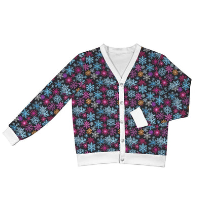Colorful Party Snowflakes Women's Cardigan Button Sweater Custom Women's Cardigan (Model H73) - DeRose Seasonal