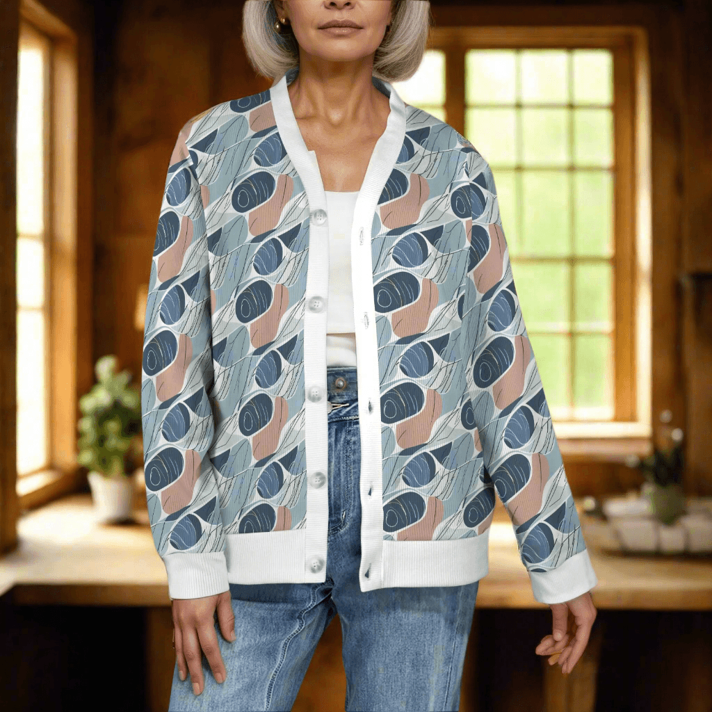 Cool Touch Women's Cardigan Button Sweater Custom Women's Cardigan (Model H73) - DeRose Seasonal
