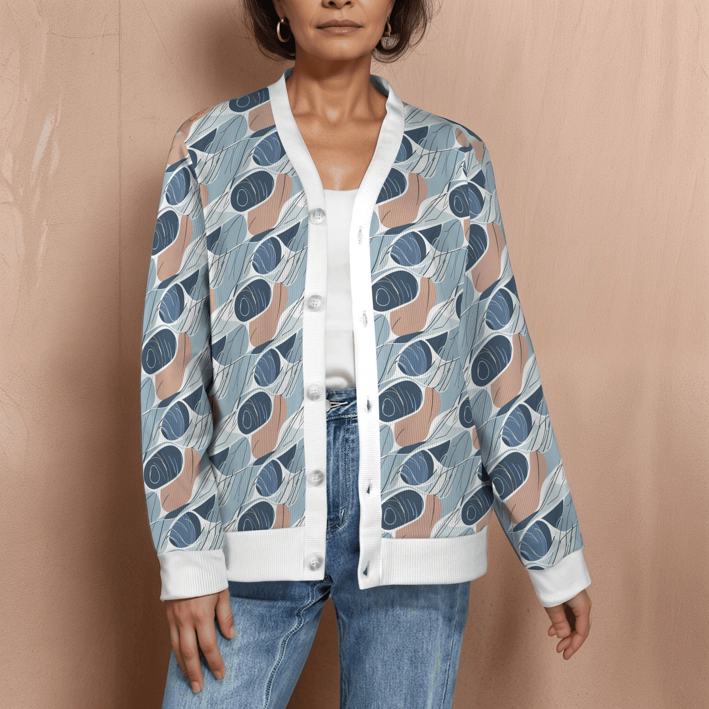 Cool Touch Women's Cardigan Button Sweater Custom Women's Cardigan (Model H73) - DeRose Seasonal