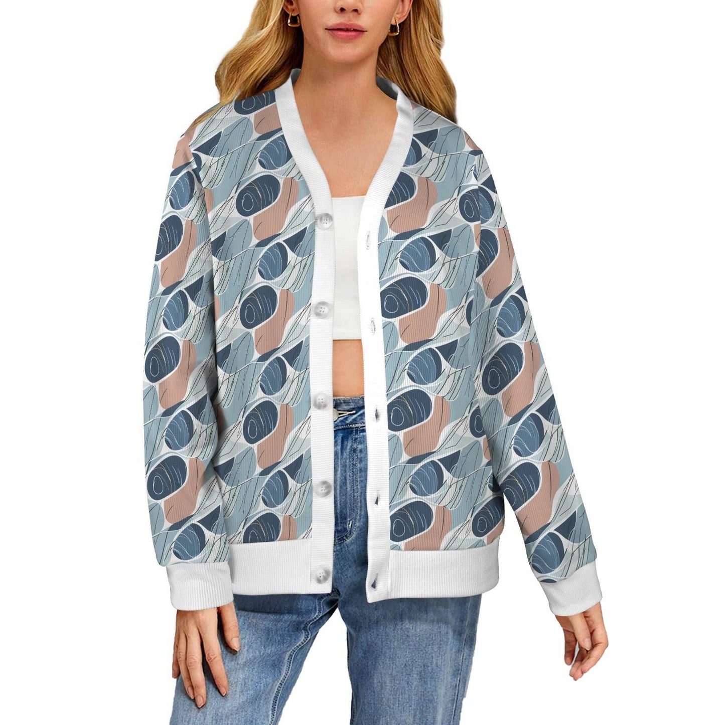 Cool Touch Women's Cardigan Button Sweater Custom Women's Cardigan (Model H73) - DeRose Seasonal