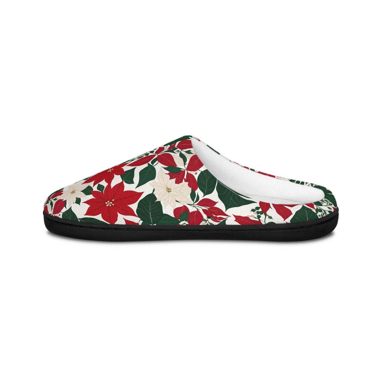 Cozy Red and White Poinsettia Flower Women's Slippers - Perfect for Christmas Comfort - DeRose Seasonal