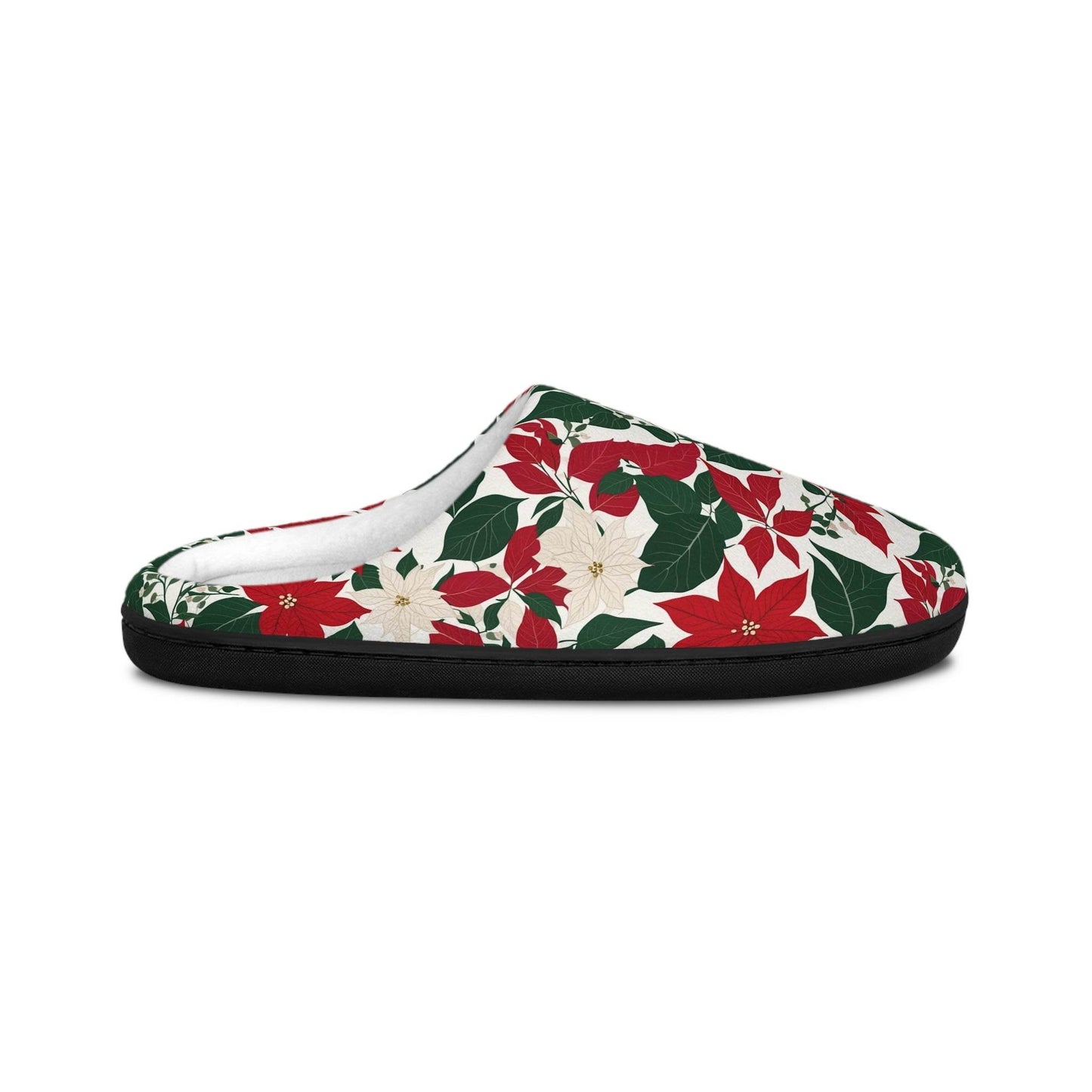 Cozy Red and White Poinsettia Flower Women's Slippers - Perfect for Christmas Comfort - DeRose Seasonal