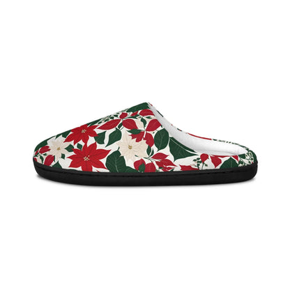 Cozy Red and White Poinsettia Flower Women's Slippers - Perfect for Christmas Comfort - DeRose Seasonal