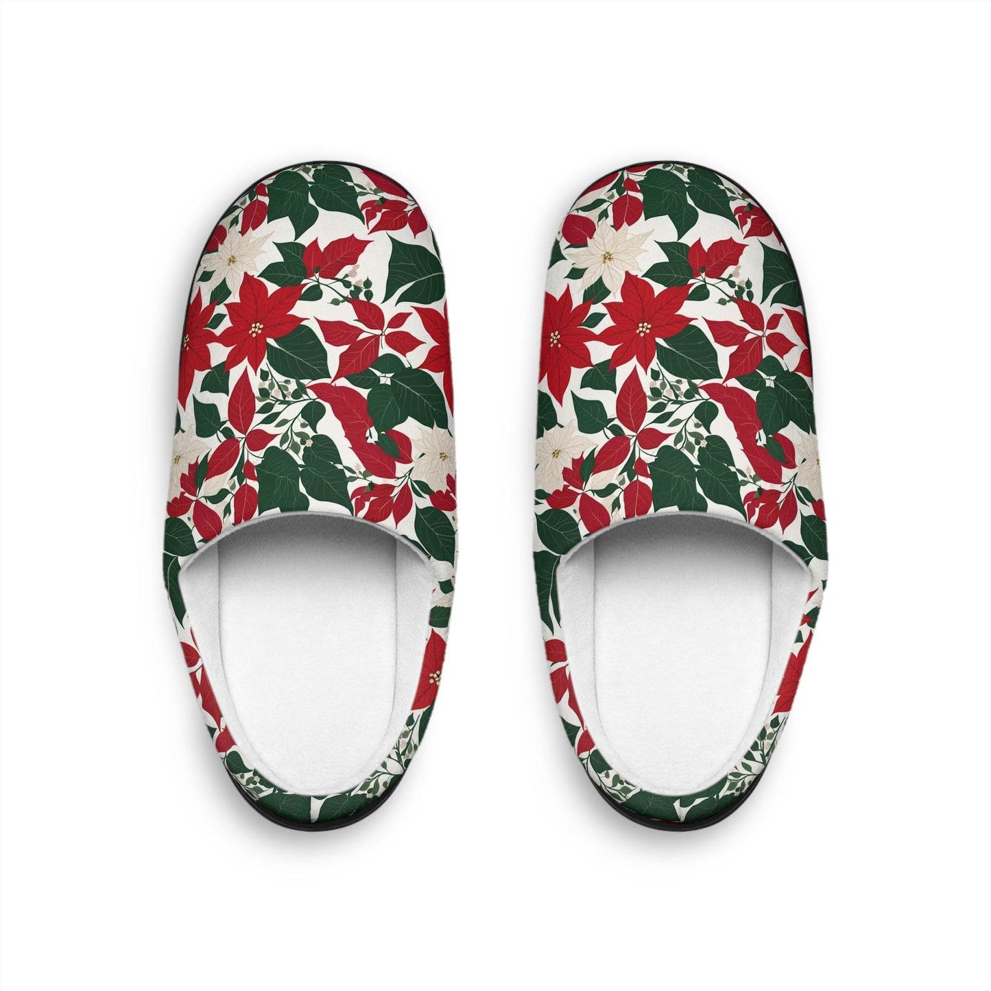 Cozy Red and White Poinsettia Flower Women's Slippers - Perfect for Christmas Comfort - DeRose Seasonal