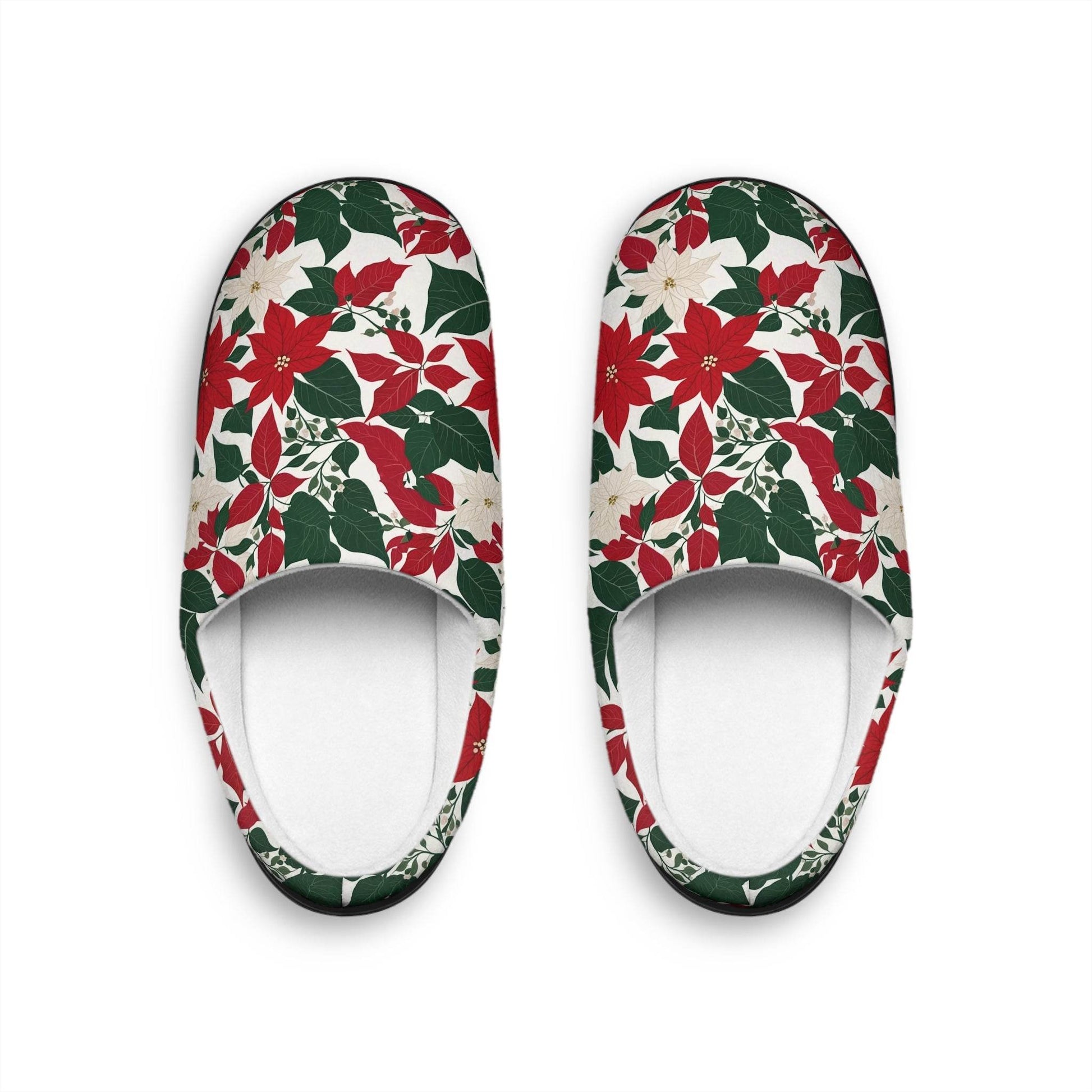 Cozy Red and White Poinsettia Flower Women's Slippers - Perfect for Christmas Comfort - DeRose Seasonal