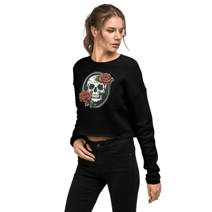 Women's Crop Top Skull and Rose Sweatshirt - Deathdrip Branding - DeRose Seasonal