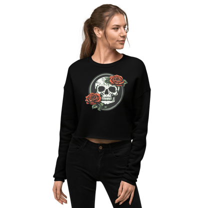 Women's Crop Top Skull and Rose Sweatshirt - Deathdrip Branding - DeRose Seasonal