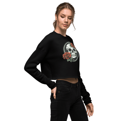 Women's Crop Top Skull and Rose Sweatshirt - Deathdrip Branding - DeRose Seasonal