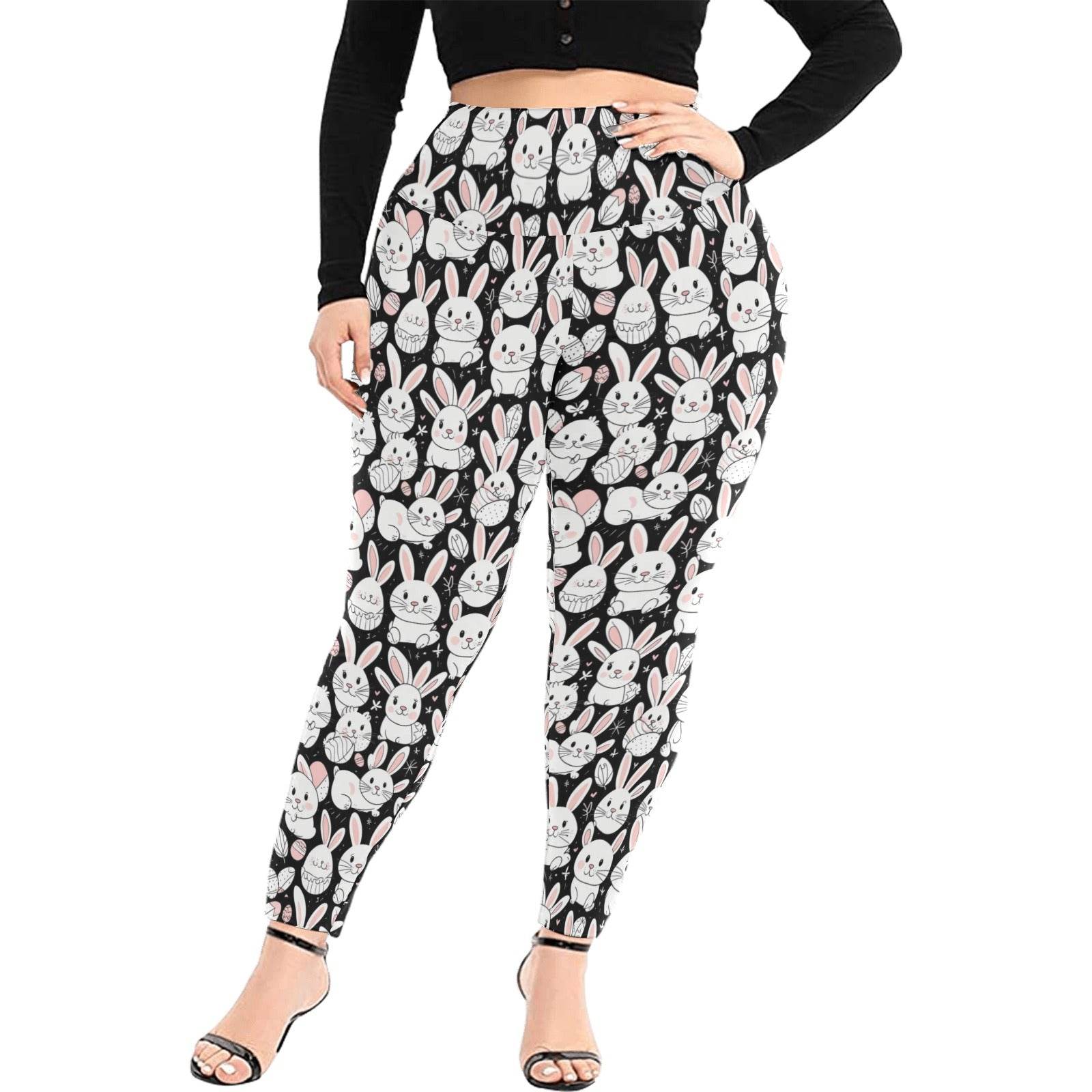 Cute Bunny Women's Plus Size High Waited Leggings Women's High Waist Leggings(Plus Size)(ModelL45) - DeRose Seasonal