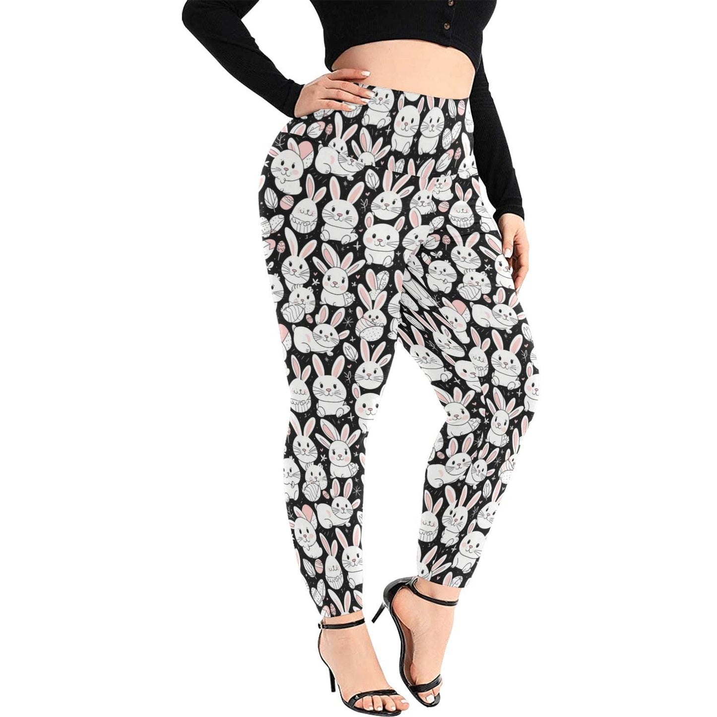 Cute Bunny Women's Plus Size High Waited Leggings Women's High Waist Leggings(Plus Size)(ModelL45) - DeRose Seasonal
