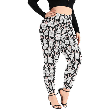 Cute Bunny Women's Plus Size High Waited Leggings Women's High Waist Leggings(Plus Size)(ModelL45) - DeRose Seasonal
