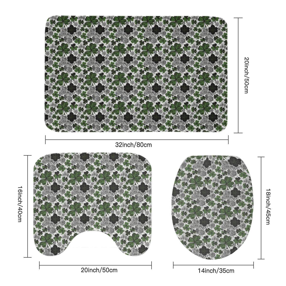 Scribbled Clovers Bathroom Four-Piece Set(Shower Curtain + Toilet Cover Mat + Toilet Foot Mat + Floor Mat)| Polyester - DeRose Seasonal