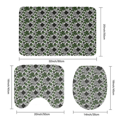 Scribbled Clovers Bathroom Four-Piece Set(Shower Curtain + Toilet Cover Mat + Toilet Foot Mat + Floor Mat)| Polyester - DeRose Seasonal