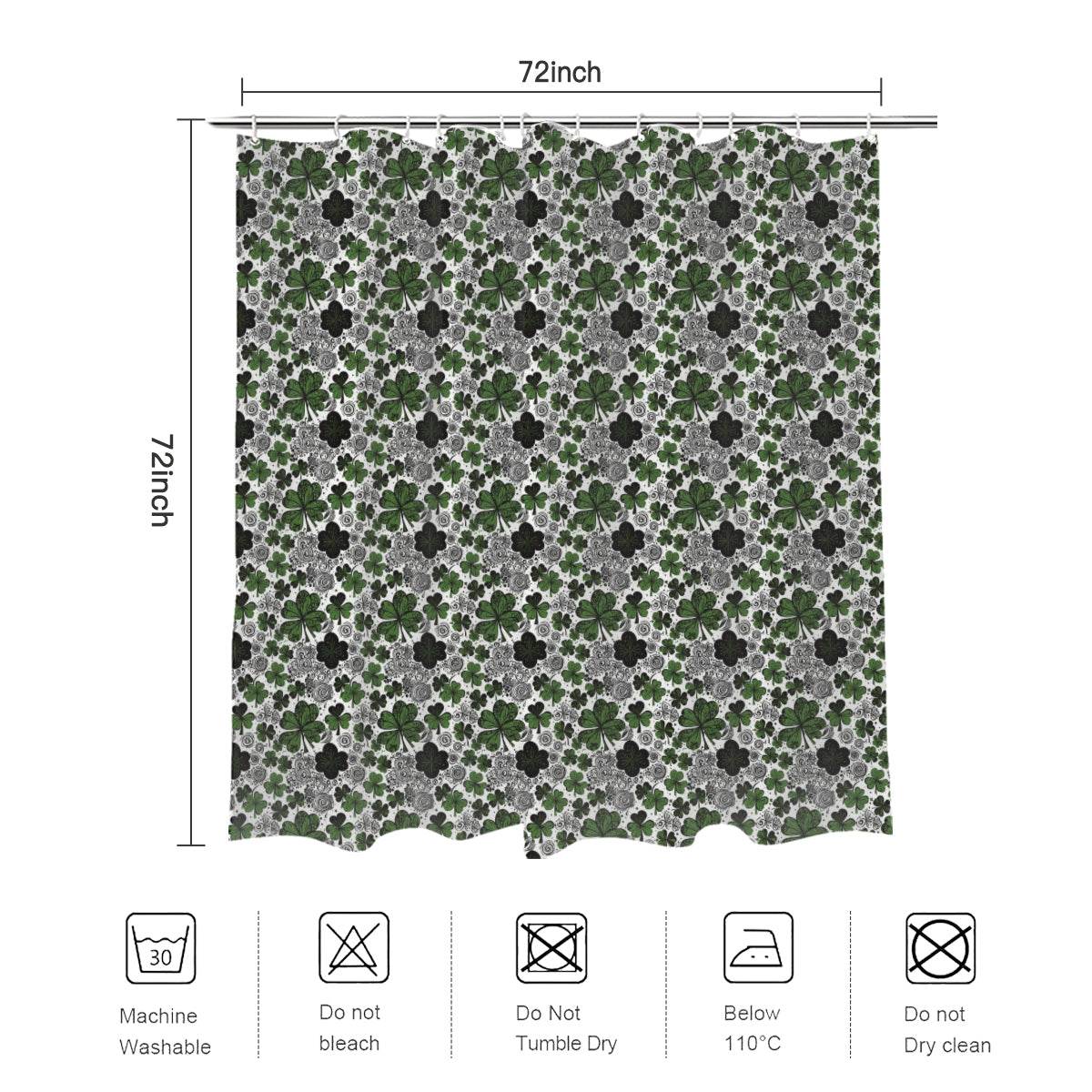 Scribbled Clovers Bathroom Four-Piece Set(Shower Curtain + Toilet Cover Mat + Toilet Foot Mat + Floor Mat)| Polyester - DeRose Seasonal