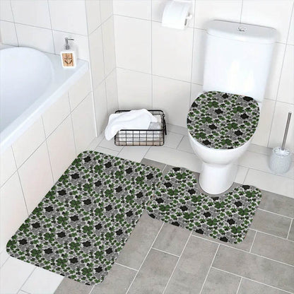 Scribbled Clovers Bathroom Four-Piece Set(Shower Curtain + Toilet Cover Mat + Toilet Foot Mat + Floor Mat)| Polyester - DeRose Seasonal