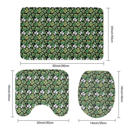 Clover Patch Bathroom Four-Piece Set(Shower Curtain + Toilet Cover Mat + Toilet Foot Mat + Floor Mat)| Polyester - DeRose Seasonal