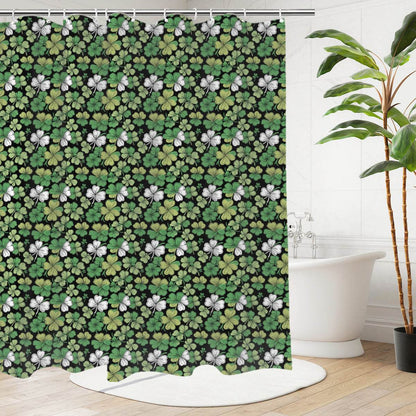 Clover Patch Bathroom Four-Piece Set(Shower Curtain + Toilet Cover Mat + Toilet Foot Mat + Floor Mat)| Polyester - DeRose Seasonal