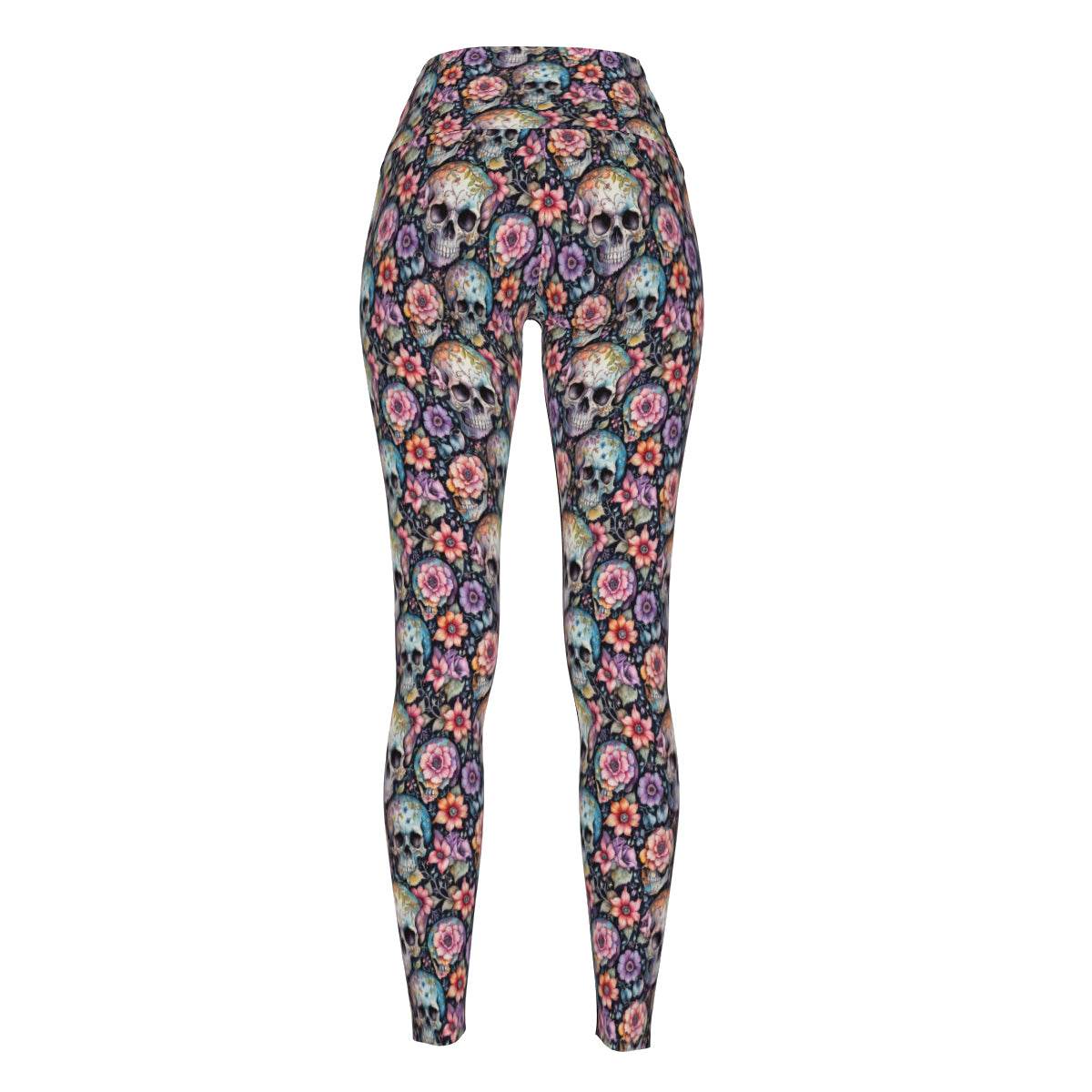 Pastel Floral and Skulls Women's Polyester Yoga pants Leggings - DeRose Seasonal