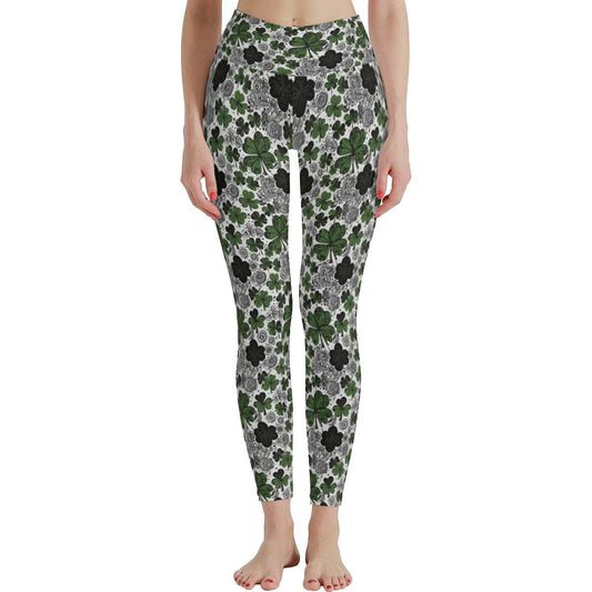 Scribbled Clovers Women's Polyester Yoga pants Leggings - DeRose Seasonal