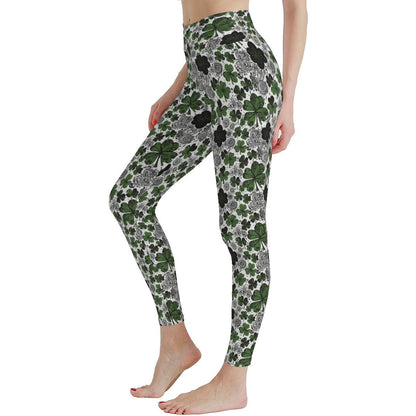 Scribbled Clovers Women's Polyester Yoga pants Leggings - DeRose Seasonal