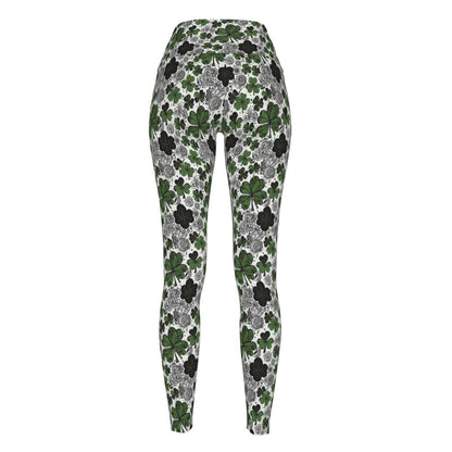 Scribbled Clovers Women's Polyester Yoga pants Leggings - DeRose Seasonal