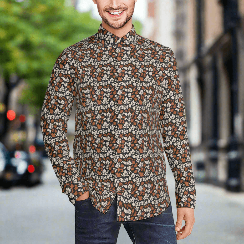 Dark Autumn Men's Classic Long-Sleeved Button up Polyester Dress Shirt - DeRose Seasonal