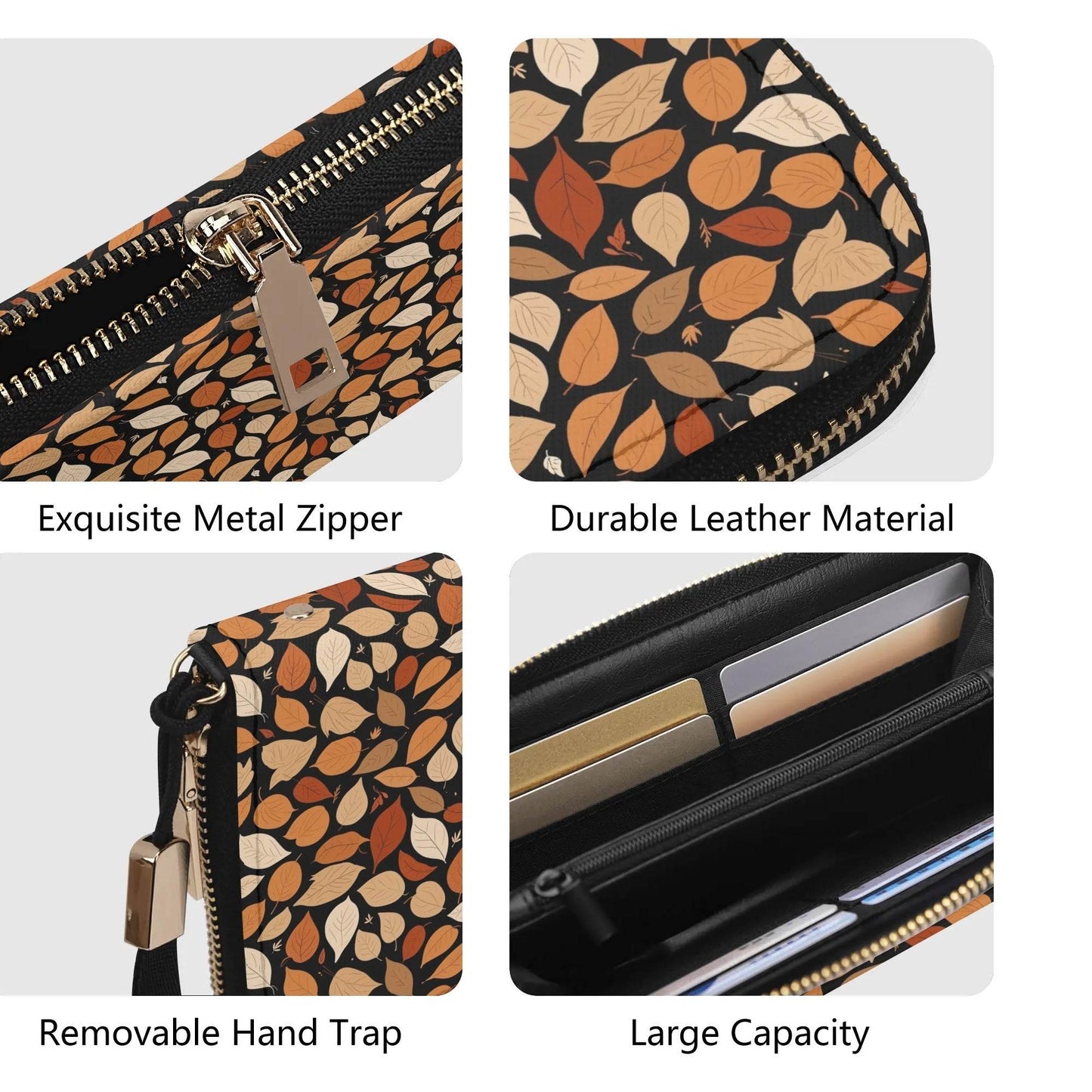 Red Leaves Leather Women's Zipper Wristlet Wallet - DeRose Seasonal
