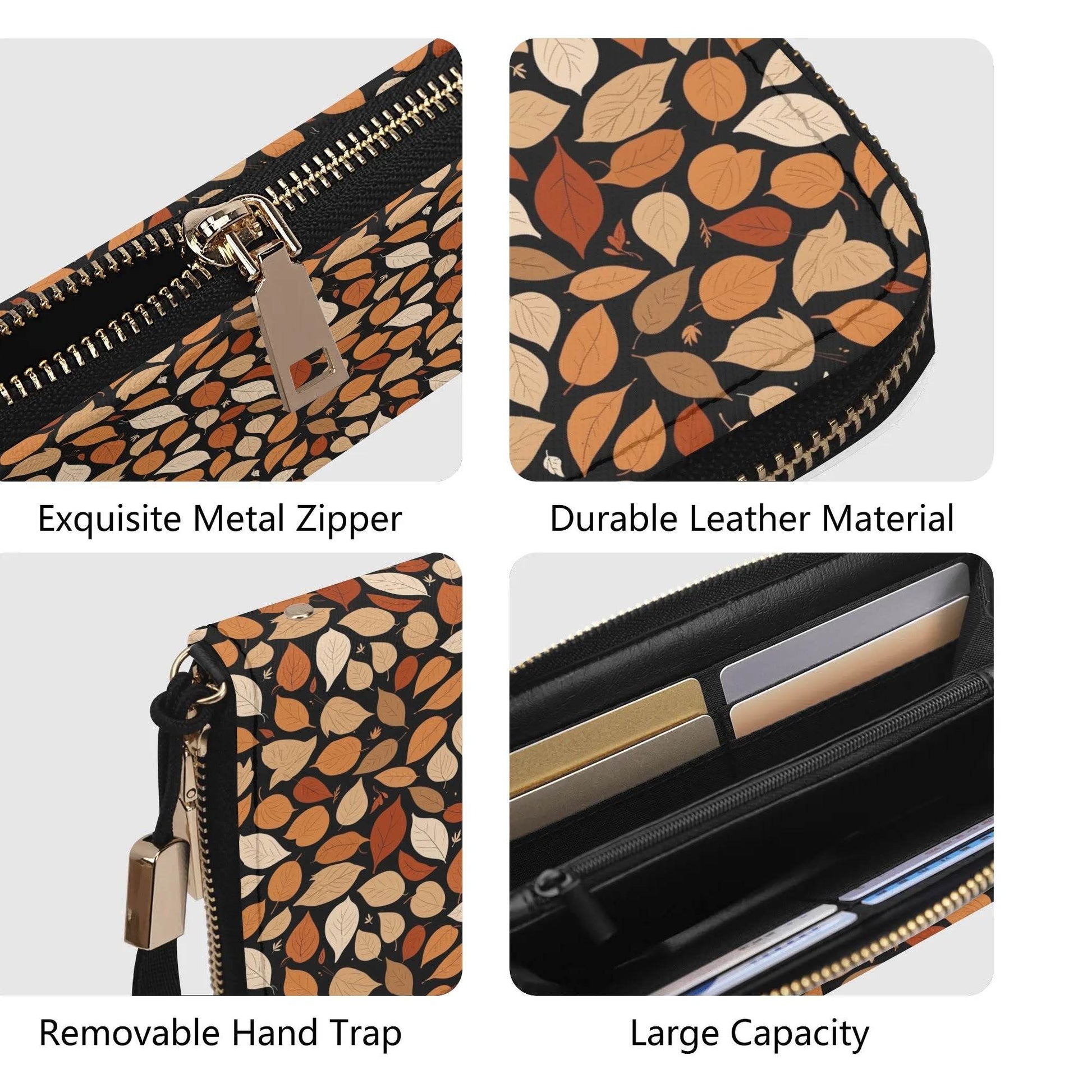 Red Leaves Leather Women's Zipper Wristlet Wallet - DeRose Seasonal