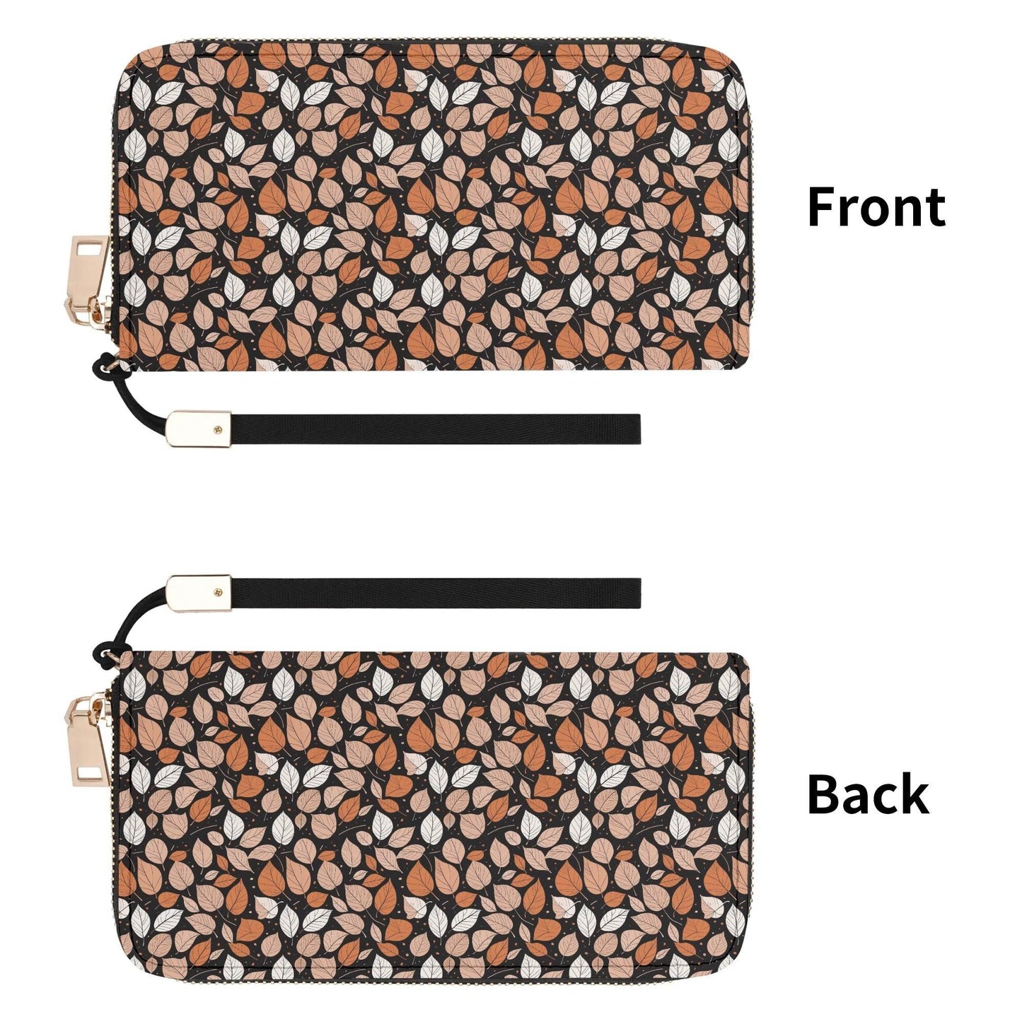 Dark Leaves Women's Leather Zipper Wristlet Wallet - DeRose Seasonal