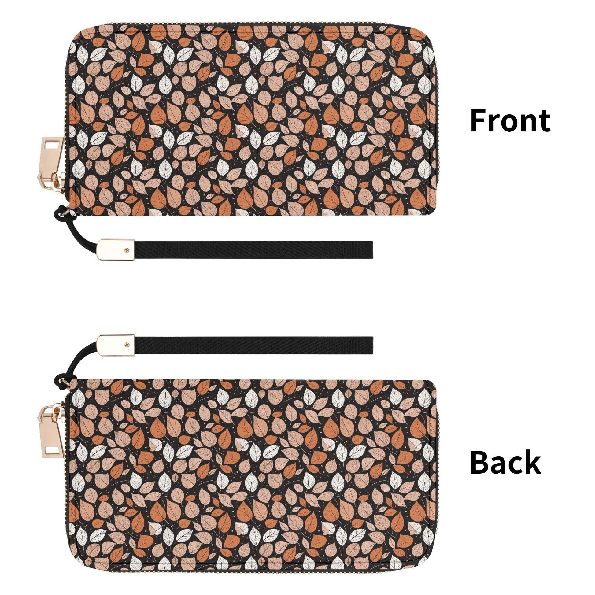 Dark Leaves Women's Leather Zipper Wristlet Wallet - DeRose Seasonal