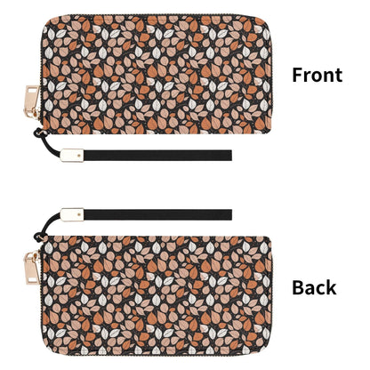 Dark Leaves Women's Leather Zipper Wristlet Wallet - DeRose Seasonal